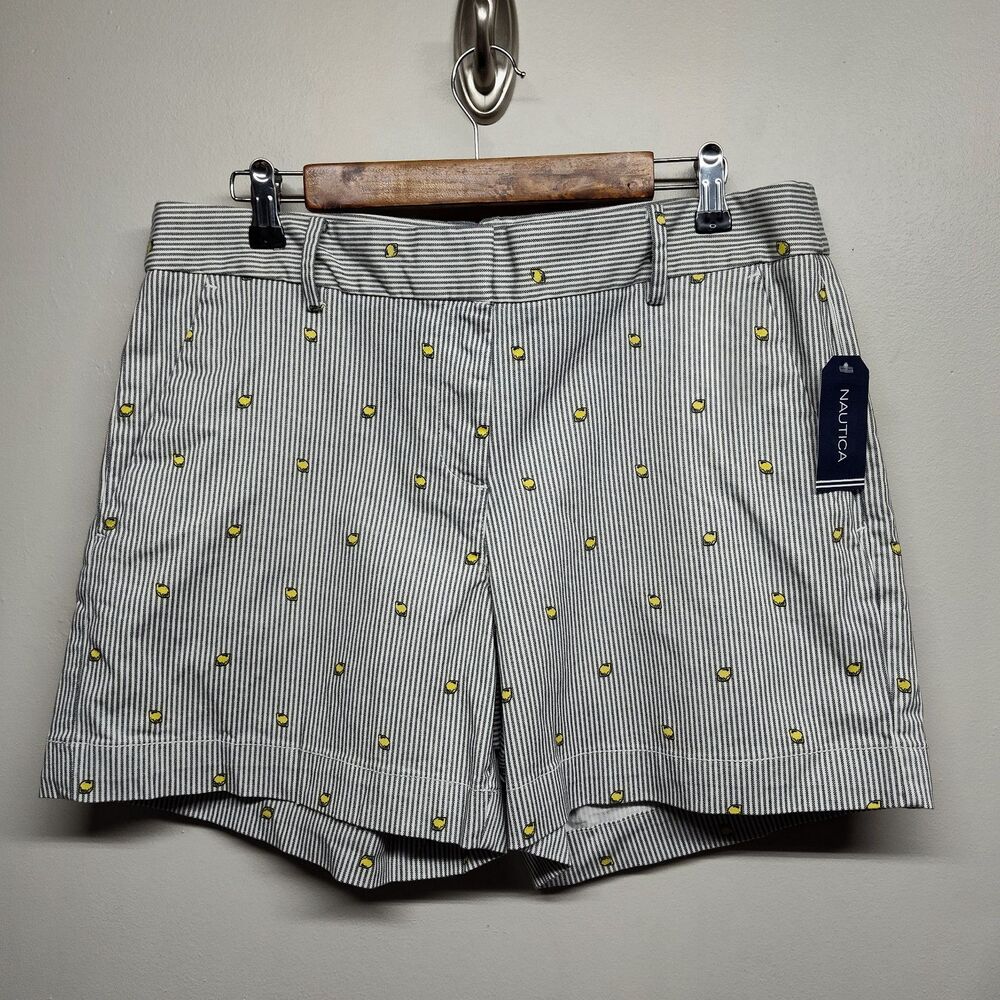 New Nautica Chino Shorts Women Size 14 Citrus Print Summer Vacation Beachy